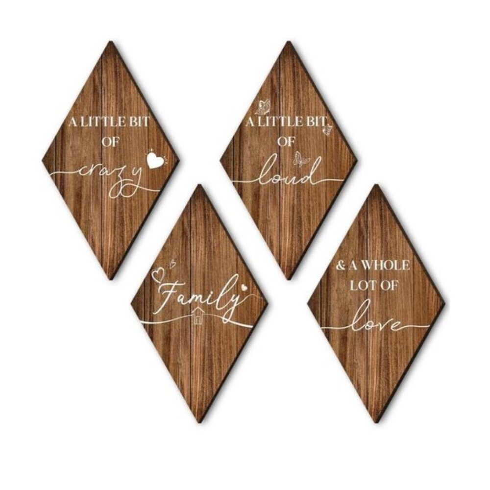 4 Pieces Brown Home Wall Decor Wooden Sign